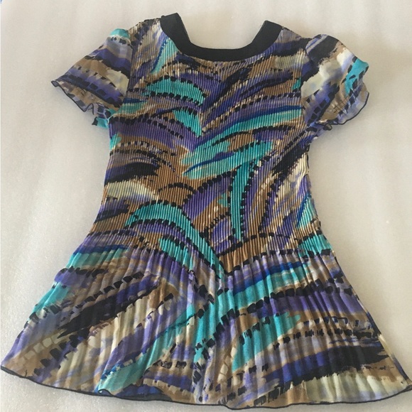 Nicola Multicolor Stretchy Top-Pleated-Puffy Sleeve-M- Sequins-Purple Brown Teal - Picture 2 of 15